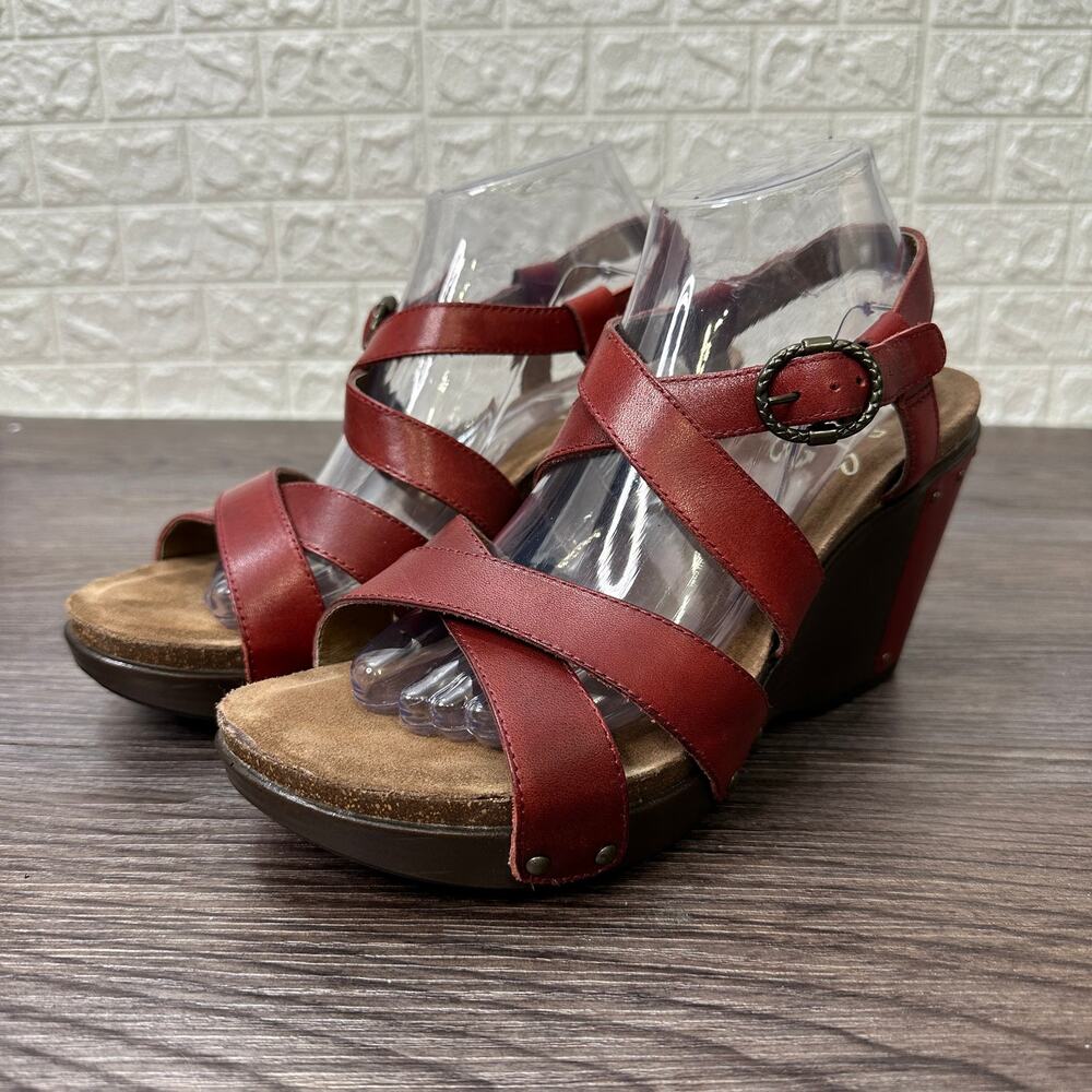 Dansko Red Leather Strappy Wedge Sandals